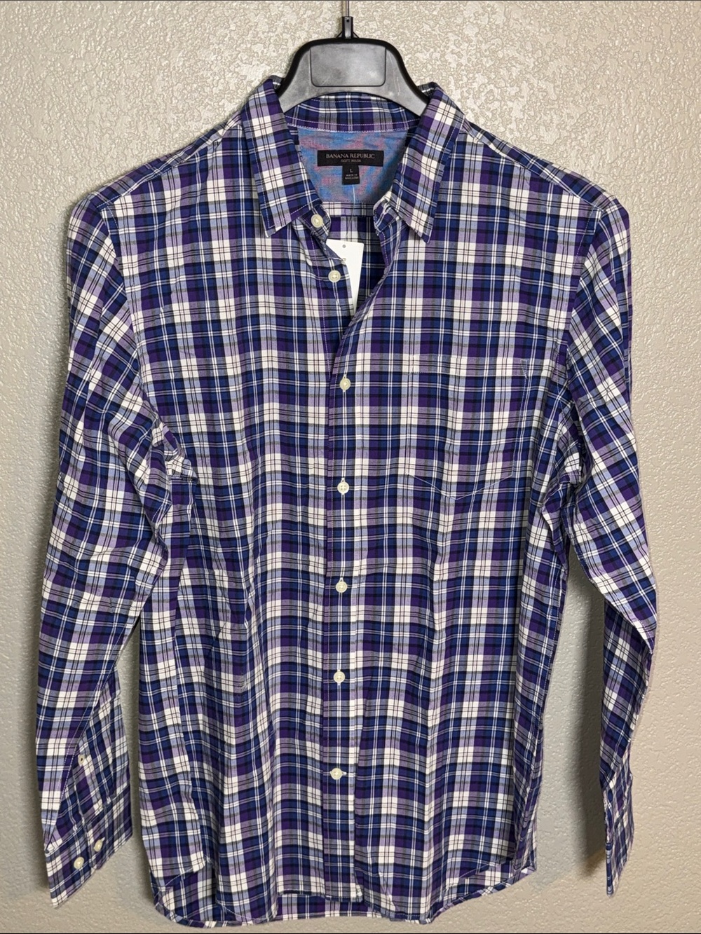Banana Republic Men's Purple Blue & White Plaid Button-Down Shirt